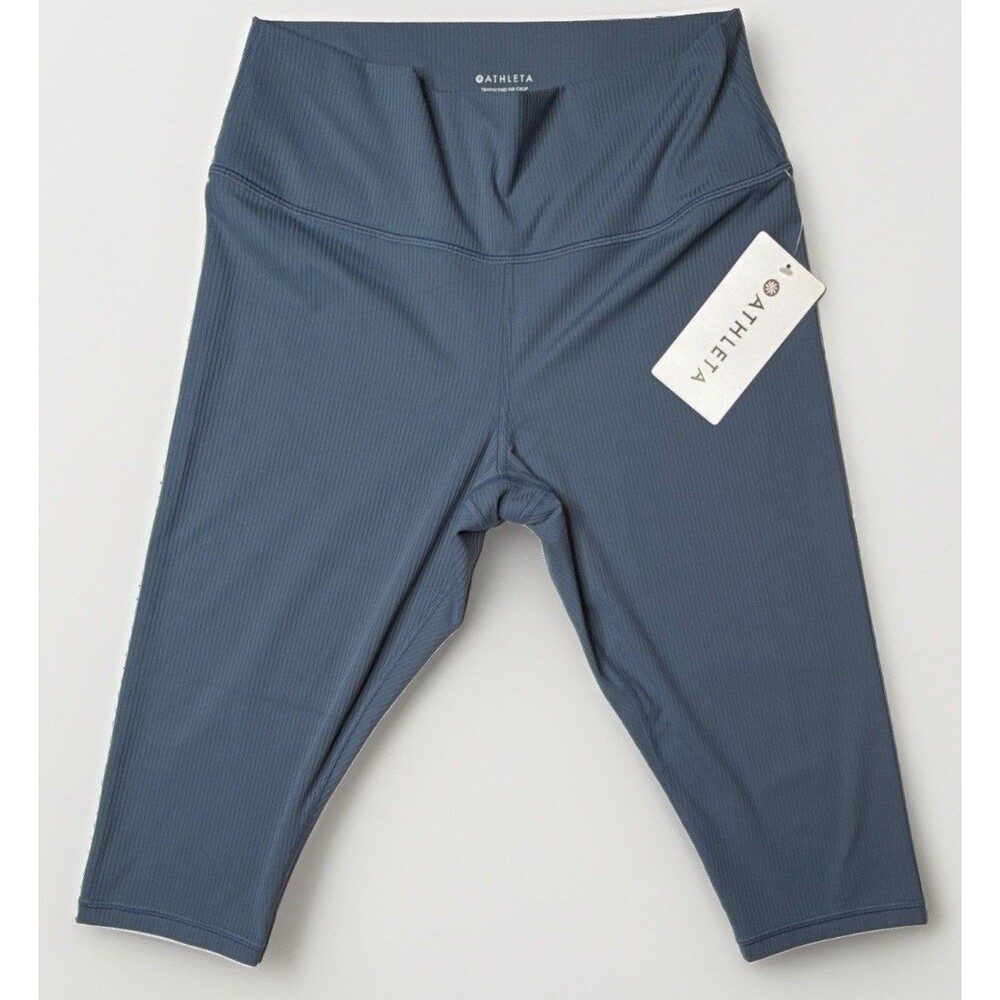 Athleta NWT Transcend Ribbed Crop Leggings Women’s M Blue Breathable Quick Dry